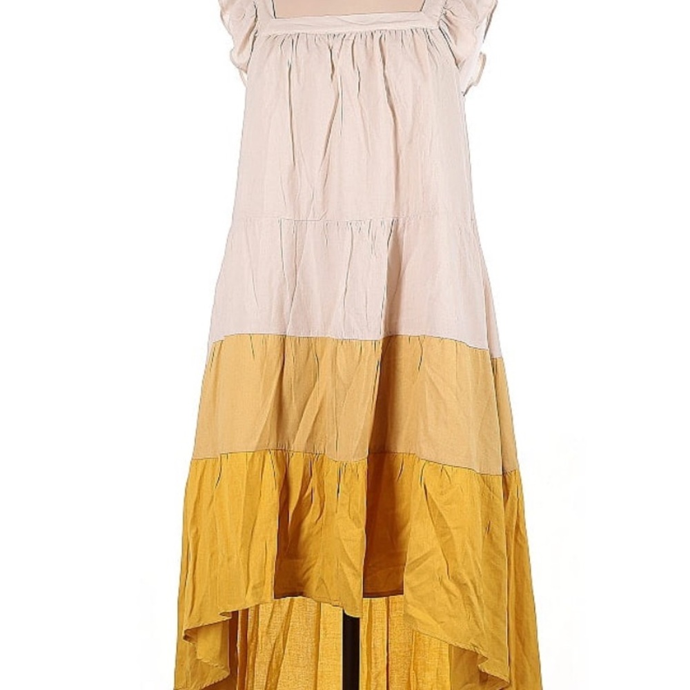 Moodie Asymmetrical Dress in Cream and Yellow